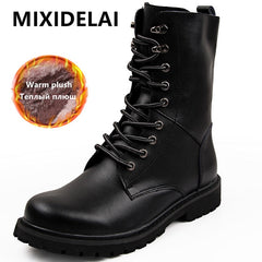 Large Size Motorcycle Boots Men Winter Shoes Warm Waterproof Men Leather Boot