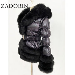 Winter Warm Detachable Down Jacket Women Furry FAUX Fur