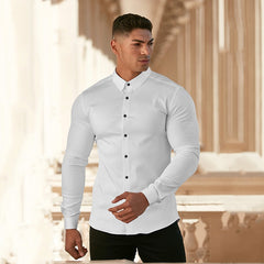Men Fashion Casual long Sleeve Solid Shirt Super Slim Fit Male