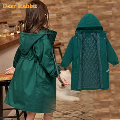Teenage Girls Trench Coat Add cotton Hooded Fashion winter Outdoors Double