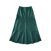 Maxi Skirt Women Female Harajuku Chic Genuine Leather 80cm Long Fishtail Jupe