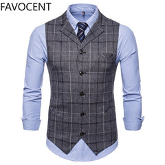 Mens Vest Casual Business Men Suit Vests Male Lattice Waistcoat