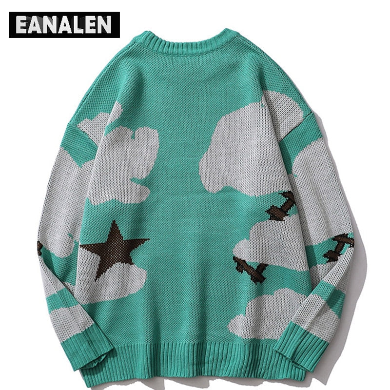 vintage cartoon anime knitted sweater men winter oversized men