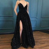 Black V-neck Prom Party Evening Dresses Vestido De Noiva Sereia Robe De Soiree