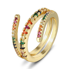 Punk Snake Rings For Women Rainbow CZ Stones Party Opening