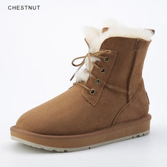 Fashion Leather Natural Wool Fur Lined Women