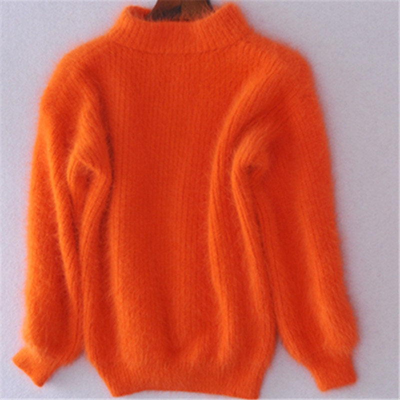 White Mohair Thicken Turtleneck Sweater Autumn Winter Sweet Fashion