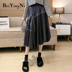 Korean Style Midi Skirt Women Fashion Casual Retro Black Pleated Skirts
