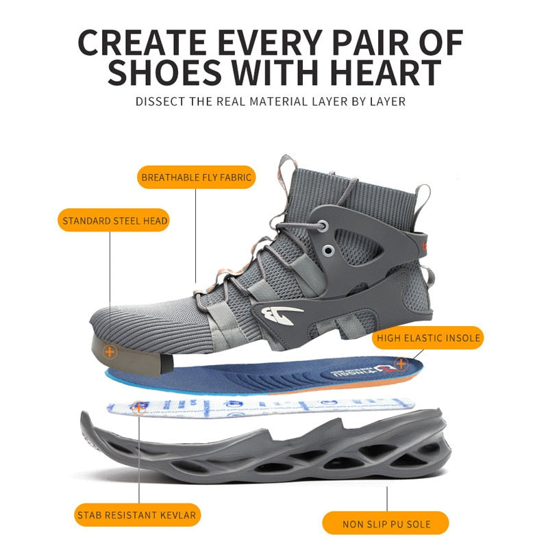 Man Safety Shoes Puncture-Proof Work Sneakers Lightweight Work Shoes Men