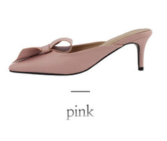 Tip-toed high-heeled bow slippers for women in summer wearing thin-heeled
