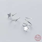 Genuine 925 Sterling Silver Pentagram Star Ear Bone Ear Buckle Rotating Wave Mini
