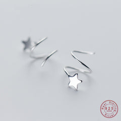 Genuine 925 Sterling Silver Pentagram Star Ear Bone Ear Buckle Rotating Wave Mini