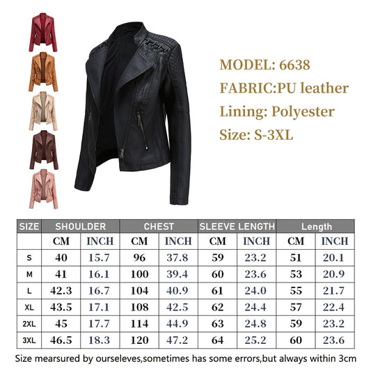 Women's Leather Jacket Slim Turn-down Collar Short PU Leather Jacket