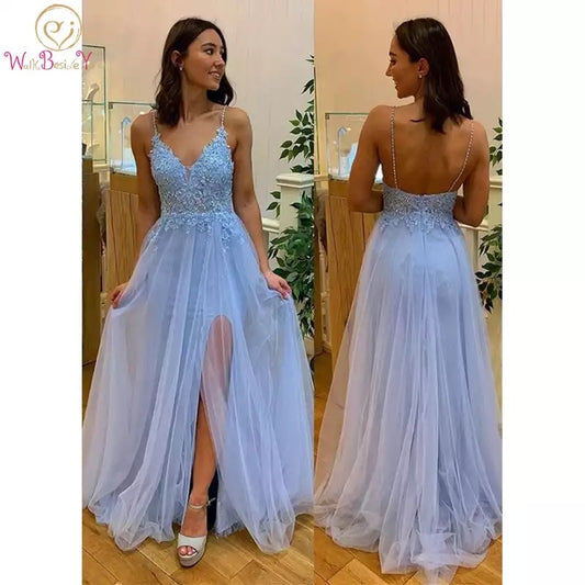 Homecoming Dresses: Prom Dresses Lace Applique Beaded V Neck Spaghetti