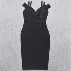 Black Off Shoulder HL Bandage Dress Women Double Strap