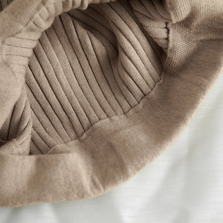 Vertical Striped knitted Women Sweater Skirt Elastic Band Pleated Midi Skirts