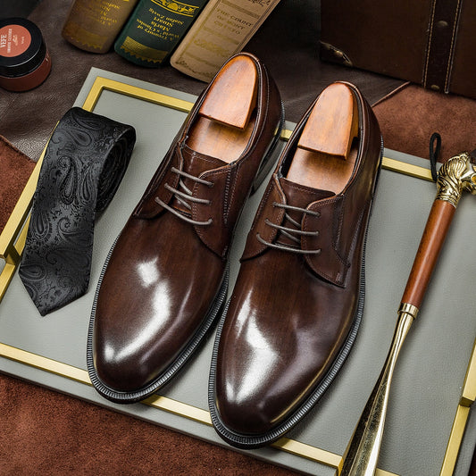 Man Dress Shoes 2 Color HandMade Men Genuine Leather Derby Shoes
