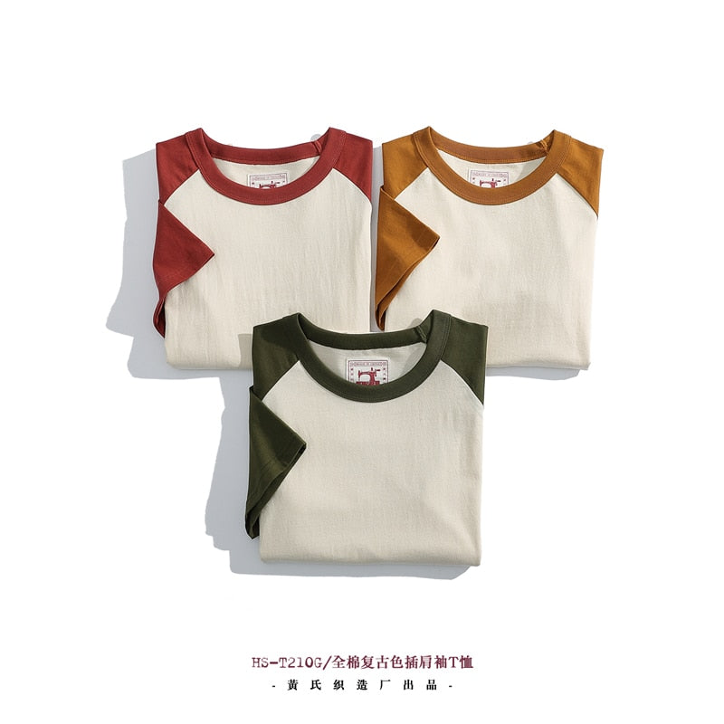 Japanese Retro Style Male Crew Neck Raglan Sleeves TShirts
