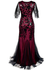 Homecoming Dresses: O-neck Short-Sleeve Tulle Embroidered Evening Dress Elegant