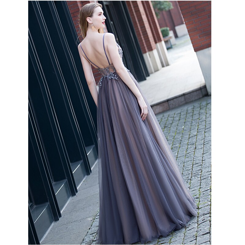 Evening wear Dresses: Prom Dresses V neck High Split Tulle Sleeveless Evening Gown