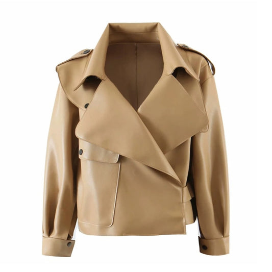 Autumn Women Faux Leather Jacket Pu Motorcycle Biker Red Coat