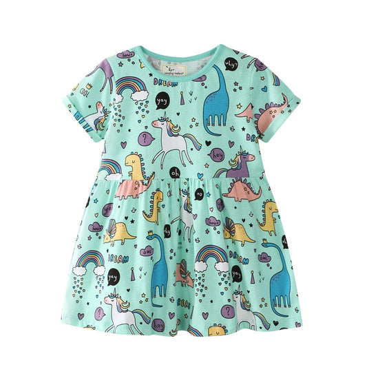 Jumping Meters Baby Girls Short Sleeve Dresses Cotton Clothes