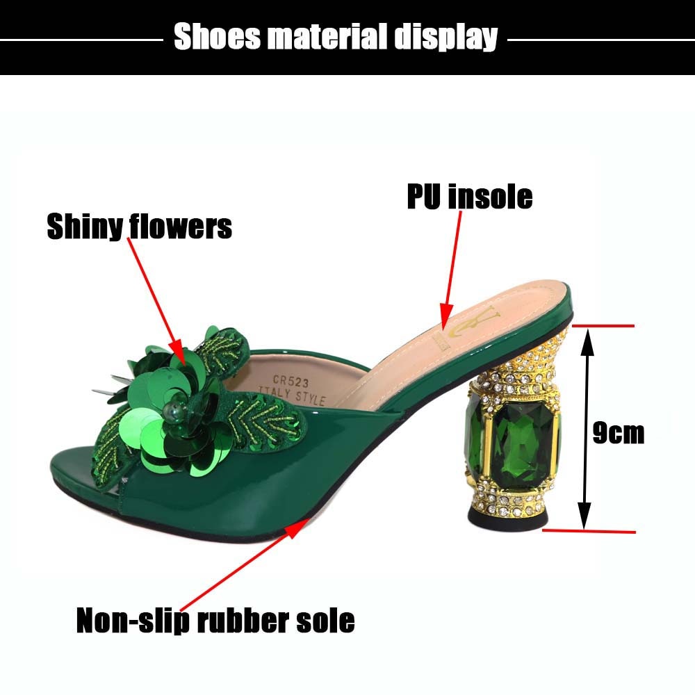 Green Color African Pumps Shoe Summer High Heels Italy Women Wedding