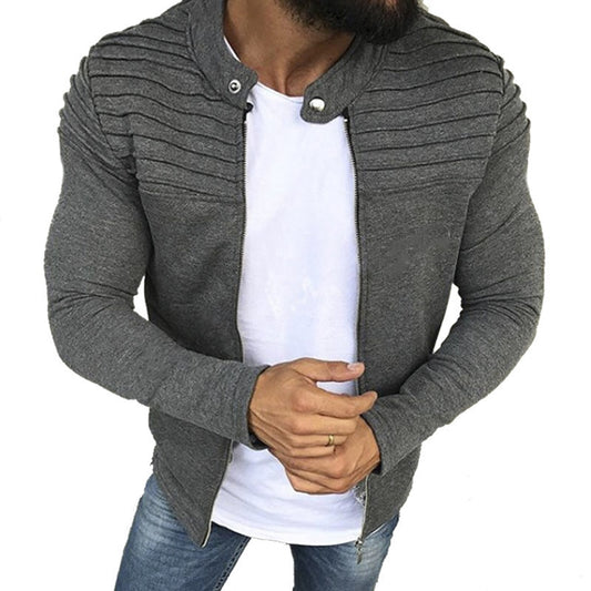 Sports Casual Men Jacket Men Autumn Pleats Slim Stripe Fit Jacket