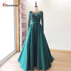 Evening wear Dresses: Evening Night Dress for Women Muslim O Neck Long Sleeves