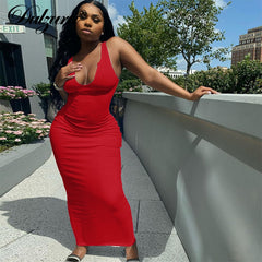 Ribbed Knitted Stripe Women Pure Sleeveless Midi Dress V Neck Bodycon