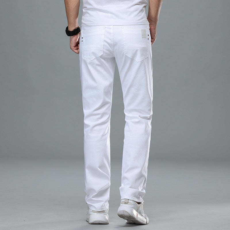 Classic Style Men Regular Fit White Jeans Business Fashion Denim