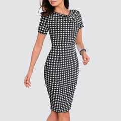 Women Casual Leopard Print Office Business Sheath Slim Summer Pencil Dress