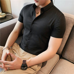 High Quality Summer Men Dress Striped Shirts Short Sleeve Fashion