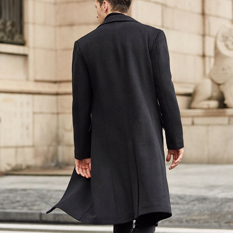 Mens Wool Coat Solid Long Sleeve Woolen Jackets Fleece Men Overcoat Streetwear