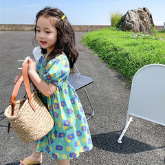 Summer Girls Dress Small Fresh Flower Dress Halter Temperament Short-Sleeved