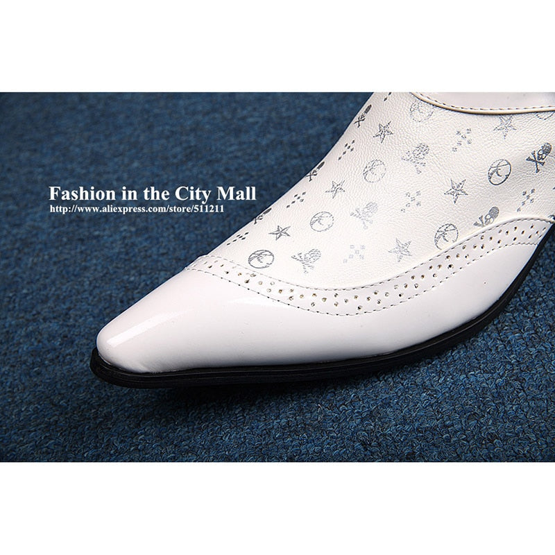 Handmade High Quality Man Leather Shoes Square Heels White Wedding Shoes