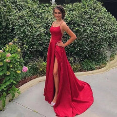 Homecoming Dresses: Neck Prom Dresses Backless Front Split Satin A-line Prom