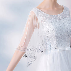 Evening wear Dresses: O Neck Tulle Evening Dresses Long Crystal Beading Prom