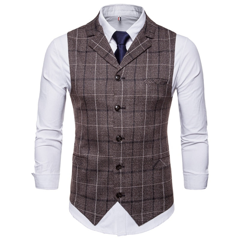 Mens Vest Casual Business Men Suit Vests Male Lattice Waistcoat