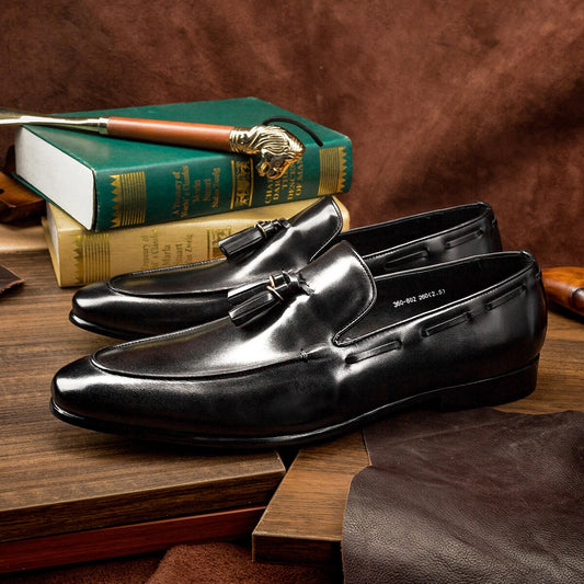 Hanmce Men Loafer Shoes Real Cow Leather Slip On Daily Formal Fashion Luxury Shoes