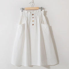 Women Summer Skirt Spring Korean Style Casual Solid High Waist A-Line Midi Skirts