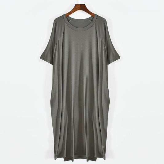 Plus Size 8XL 150kg Women Summer Modal Long Dress O Neck Short Sleeve Soft