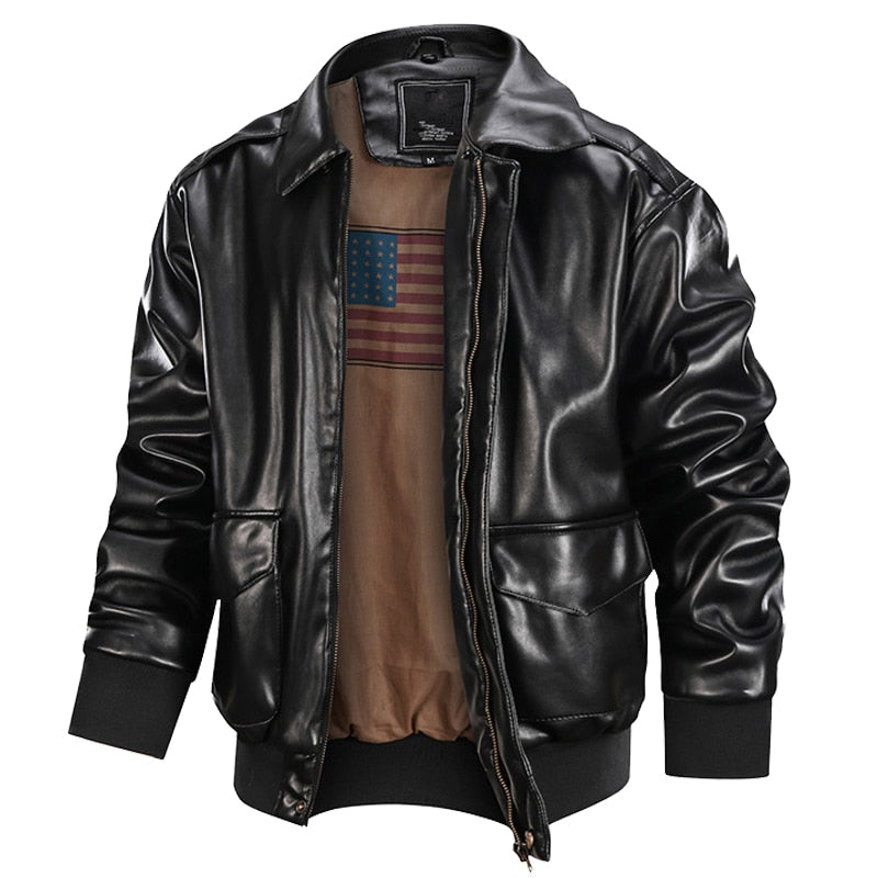 Men's Winter Retro Leather Jacket Outwear Bomber Jacket Winderbreaker