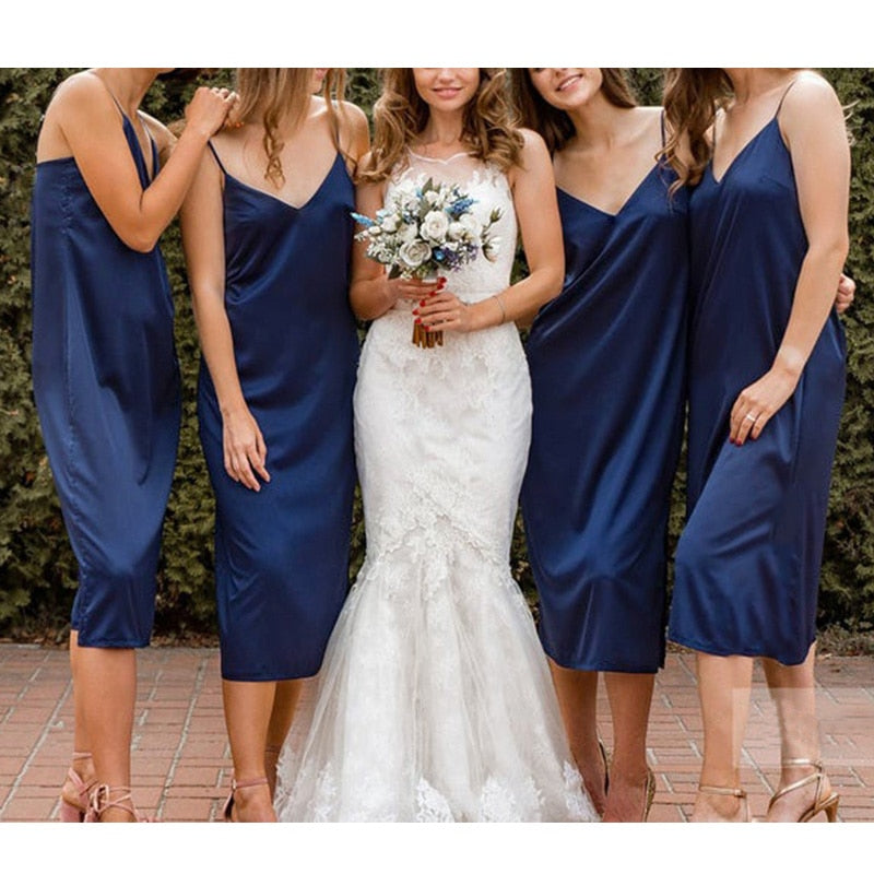 Dress Summer Spaghetti Satin Long Party Dresses Midi Robe Female Clothing