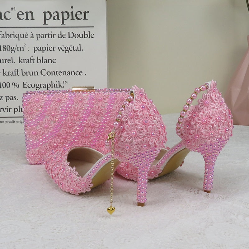 Matching Shoes and Bags: Flower Wedding Shoes With Matching Bags High Heels