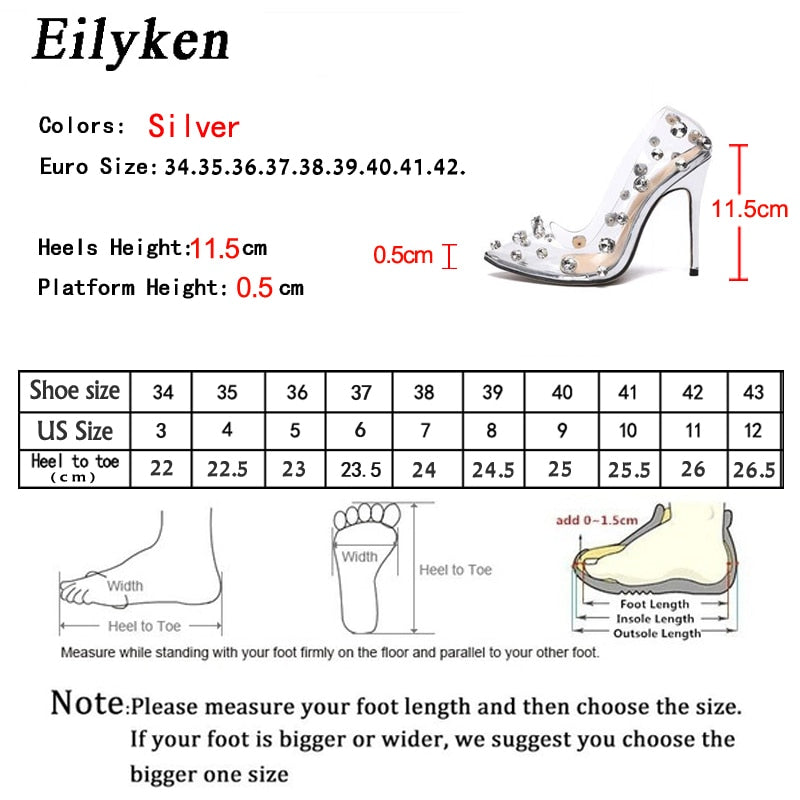 Rivet Crystal Pumps Wedding Women Shoes High Heels PVC Transparent