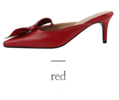 Tip-toed high-heeled bow slippers for women in summer wearing thin-heeled
