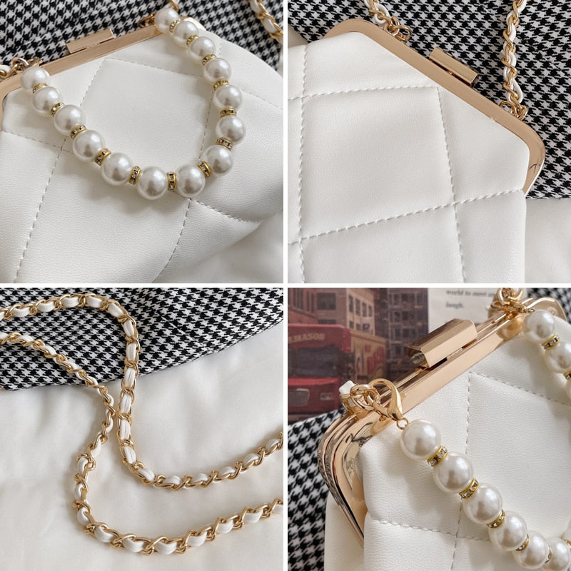 Women Party Clutch Wedding Crossbody Bag Totes Stylish Pearl Clip Bag