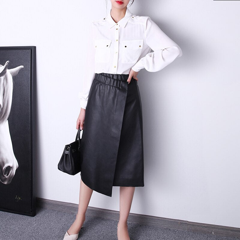 Minimalist Women Leather Skirts Feminine Japanese Harajuku Elastic Waist