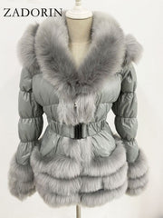 Winter Warm Detachable Down Jacket Women Furry FAUX Fur